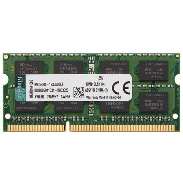 رم لپ تاپ DDR3L تک کاناله 1600 مگاهرتز CL11 کینگستون مدل KVR16S ظرفیت 4 گیگابایت